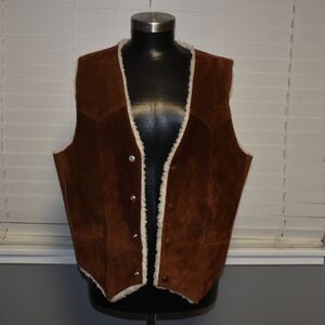 Men's Brown Suede Vest with Cream Trim